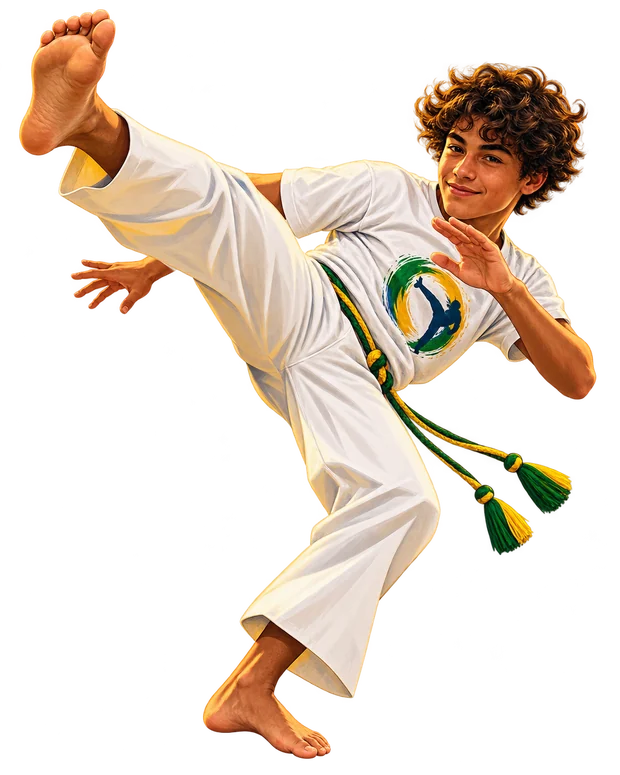 Adolescent réalisant un coup de pied de capoeira